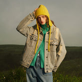 Unisex Jacket Washed Ripped Denim Jacket Loose Lapels Denim Jacket